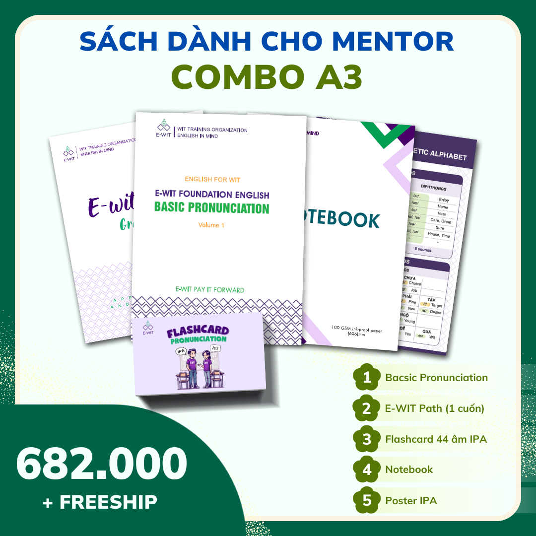 Combo Tiếng Anh Toàn Diện A3 E-WIT: Trọn bộ sách, flashcard, sổ tay và poster IPA
